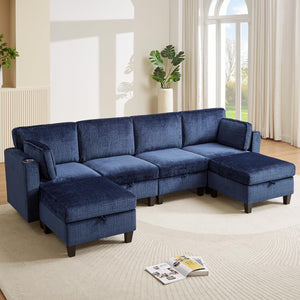 110" U-Shaped Modular Sectional Sofa with Storage & Charging