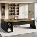 L-Shaped Executive Desk with Cabinet and Storage Shelves