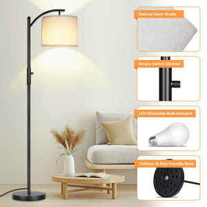 Dimmable Arc Floor Lamp with Linen Shade