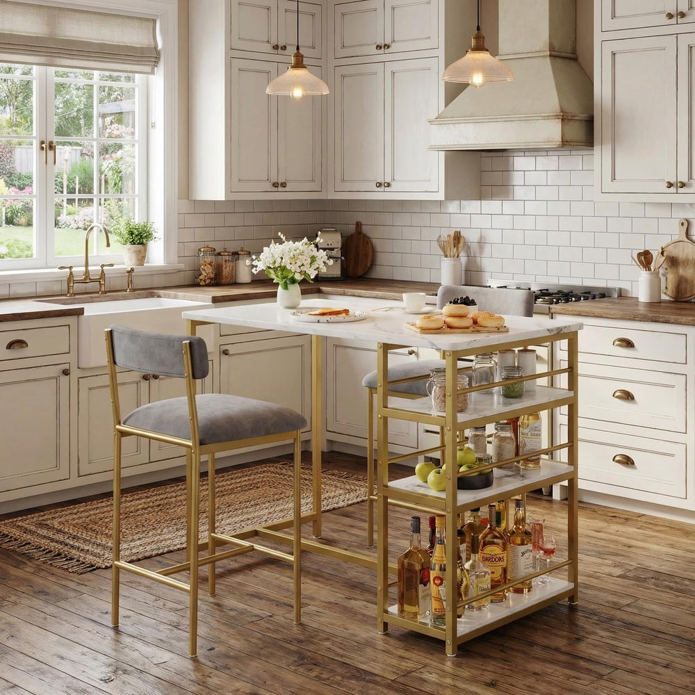 3-Piece Counter Height Dining Table Set with 2 Velvet Bar Stools