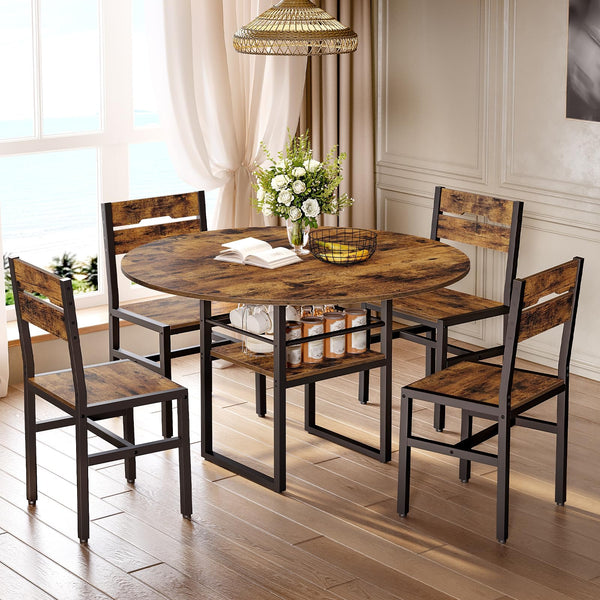 Round Dining Table Set with 4 Chairs – 5-Piece Kitchen Dining Set