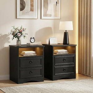 2-Drawer Wood Nightstand with Open Compartment