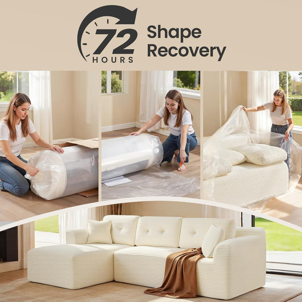 Modular Sectional Sofa with Left-Facing Chaise – Cream White Corduroy