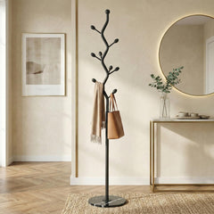 Tree Branch Coat Rack with Marble Base & 8 Hooks