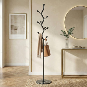 Tree Branch Coat Rack with Marble Base & 8 Hooks
