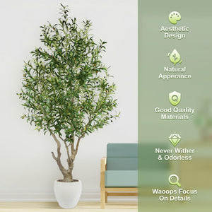 7.9 ft Artificial Olive Tree with White Planter