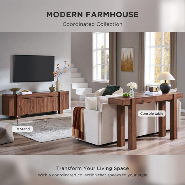 63-Inch Wooden Console Table with 2 Drawers
