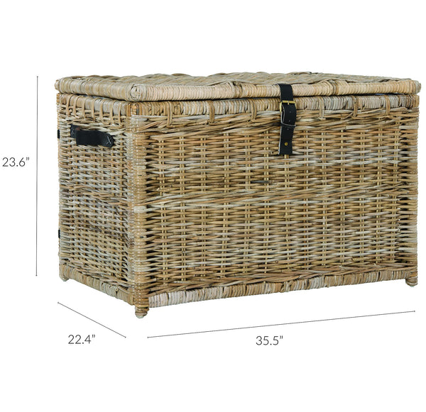 35" Wicker Storage Trunk – Collapsible Rattan Chest with Lid