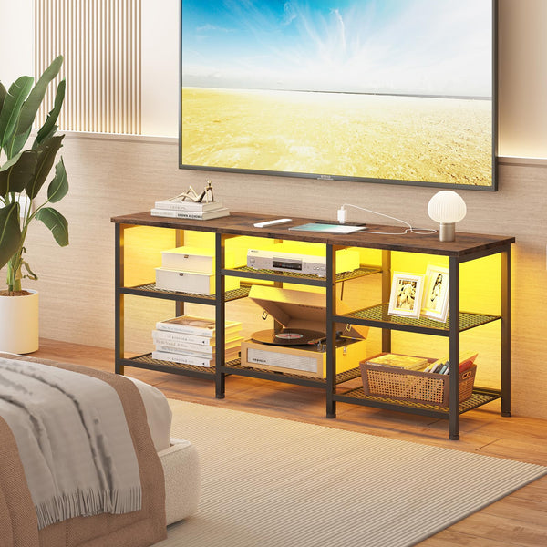 55-Inch TV Stand with Charging Station and LED Lights