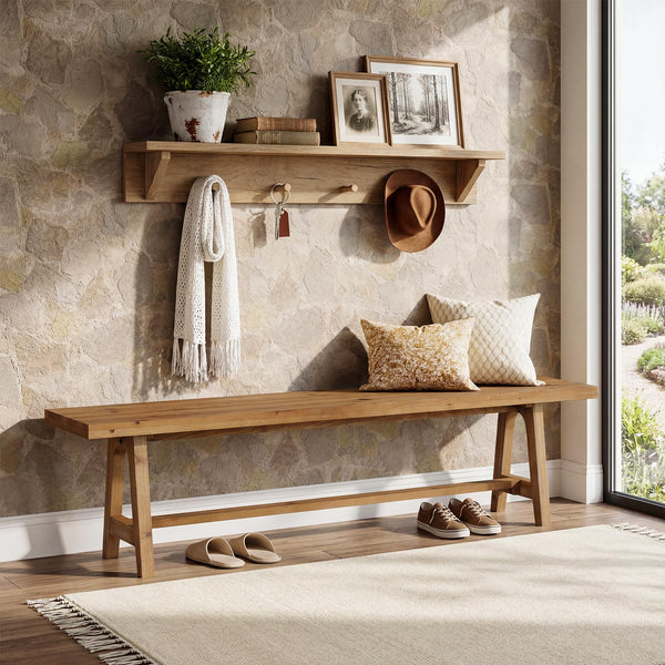 Solid Wood Entryway Bench 63"
