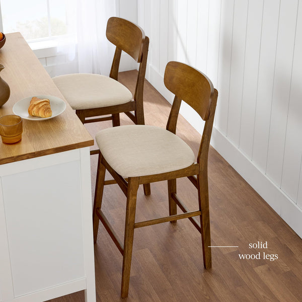 Counter Height Bar Stools Set of 2 with Cushioned Seat & Curved Backrest