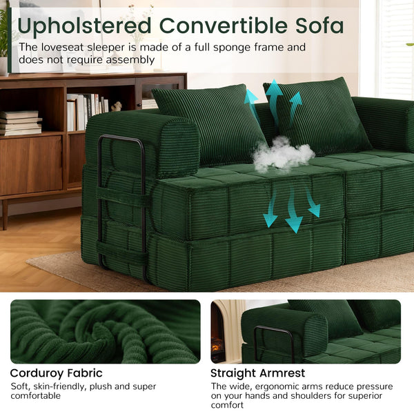 6-in-1 Convertible Sleeper Sofa Bed with Corduroy Folding Mattress & Modular Frame