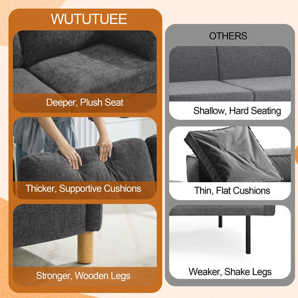 Chenille Loveseat Sofa with Storage Pockets