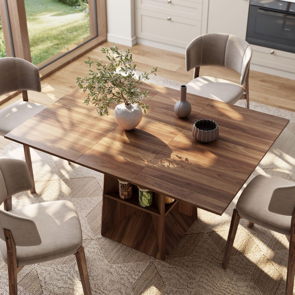 40"-54" Extendable Dining Table with Storage Shelf & Footrest, Seats 4-8, Walnut