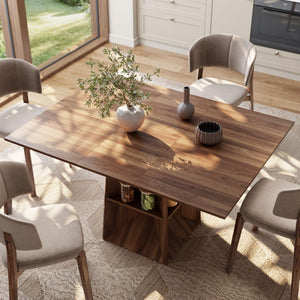 40"-54" Extendable Dining Table with Storage Shelf & Footrest, Seats 4-8, Walnut