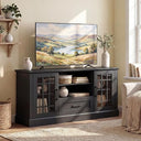 62-Inch Farmhouse TV Stand with Storage Cabinets and Glass Doors