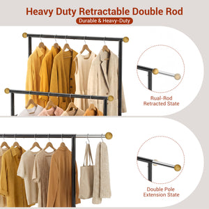 Rolling Garment Rack with Double Rod, Lockable Casters & Mesh Shelf