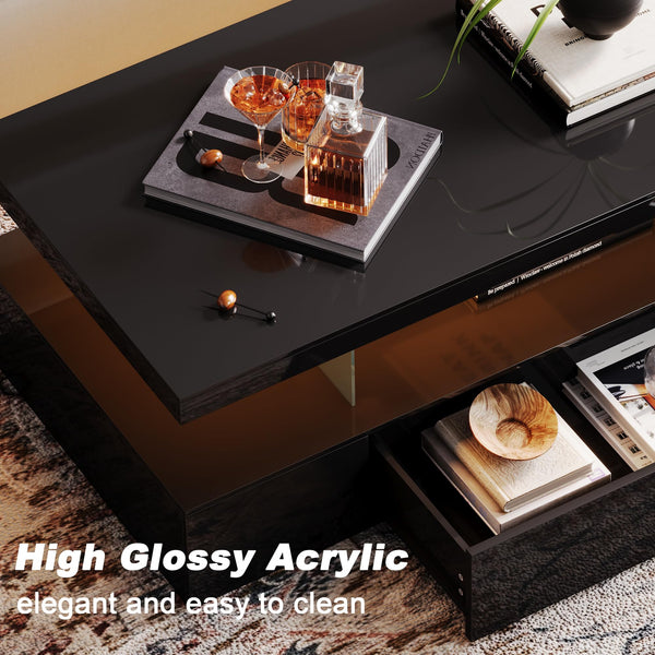 LED Coffee Table with Storage Drawer