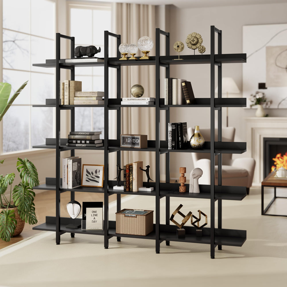 5-Shelf Industrial Open Bookcase with Metal Frame