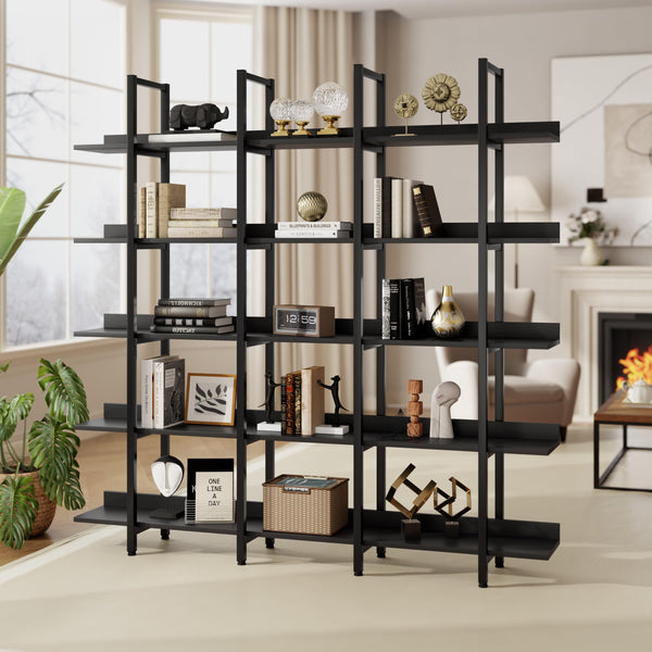 5-Shelf Industrial Open Bookcase with Metal Frame