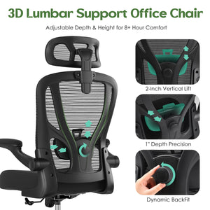 Ergonomic Mesh High-Back Office Chair with Lumbar Support, Headrest & Flip-Up Armrests