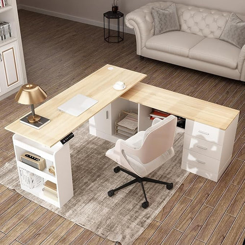 L-Shaped Electric Standing Desk with Drawers & Storage