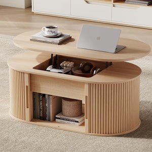 Lift Top Coffee Table with Tambour Door & Storage
