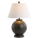 26" Dark Gray Resin Sphere LED Table Lamp with White Linen Drum Shade