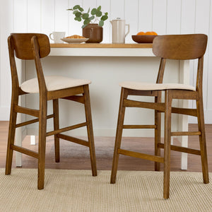 Counter Height Bar Stools Set of 2 with Cushioned Seat & Curved Backrest