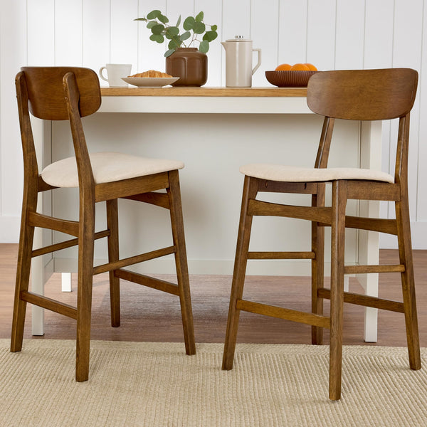 Counter Height Bar Stools Set of 2 with Cushioned Seat & Curved Backrest