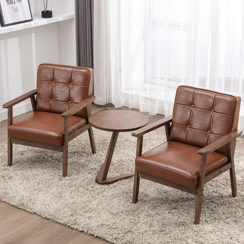Mid-Century Modern Accent Chair Set of 2 with Side Table