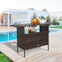 Wicker Outdoor Bar Table with Steel Shelves and Wine Glass Rack