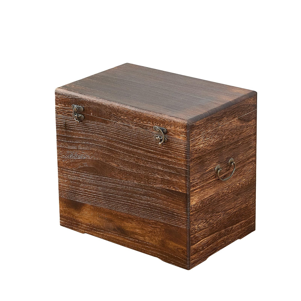 Rustic Wooden Storage Chest with Hinged Lid