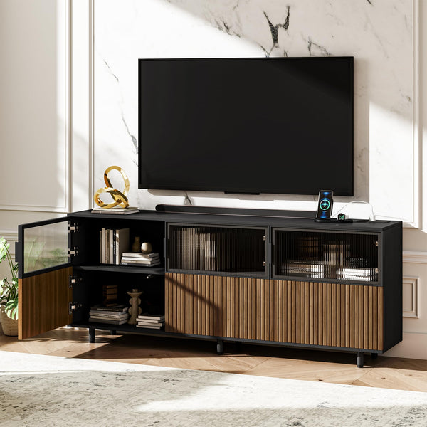 59" Modern Acrylic TV Stand with LED Lights & Power Strip