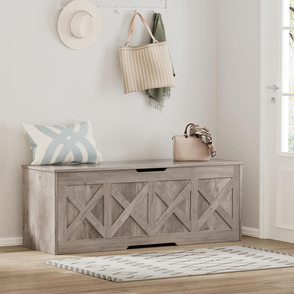 47.2" Farmhouse Wooden Storage Chest with Safety Hinge