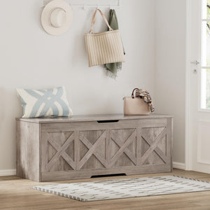 47.2" Farmhouse Wooden Storage Chest with Safety Hinge