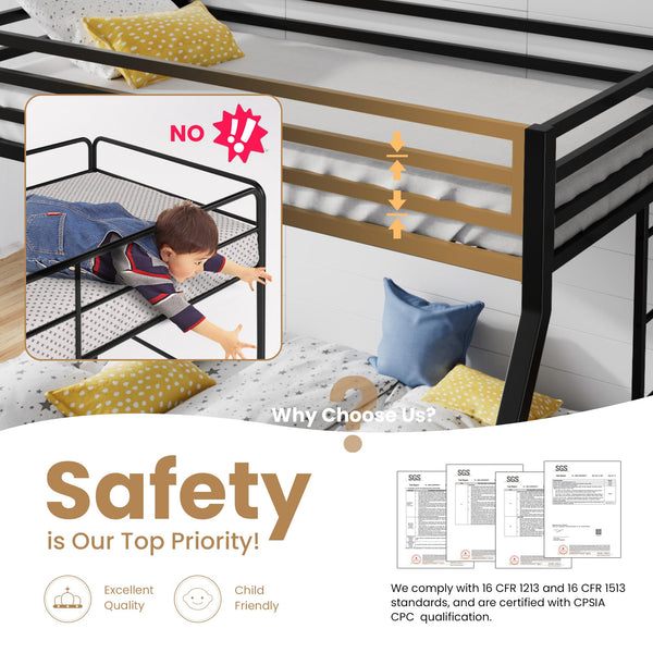 Twin Over Full Metal Bunk Bed with Ladder and Guardrail