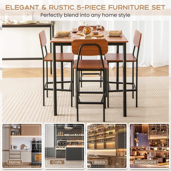 5-Piece Counter Height Dining Table Set with 4 Bar Stools
