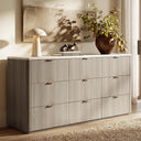 9-Drawer Wide Dresser with Faux Travertine Top