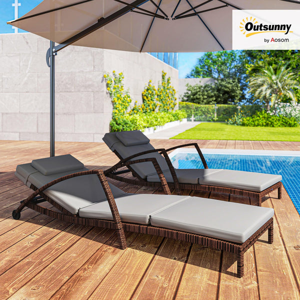 PE Rattan Chaise Lounge Chair Set of 2 with Cushion & Armrests