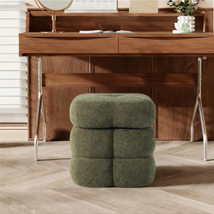 360° Swivel Flower Ottoman Linen Vanity Stool with Footrest