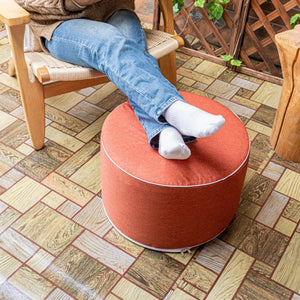 Round Outdoor Patio Ottoman – Waterproof Foam-Filled Footrest Pouf
