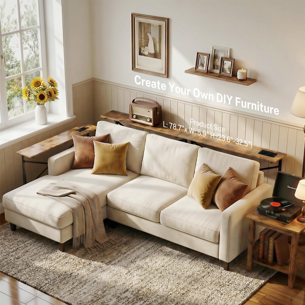 Height Adjustable Sofa Console Table with Power Outlet & USB-C