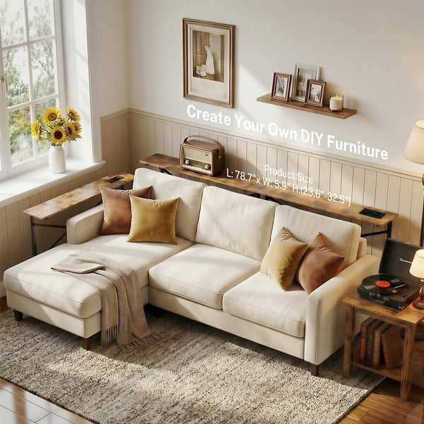 Height Adjustable Sofa Console Table with Power Outlet & USB-C