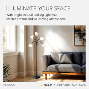 5-Head Arc Floor Lamp with Adjustable Gooseneck Shades