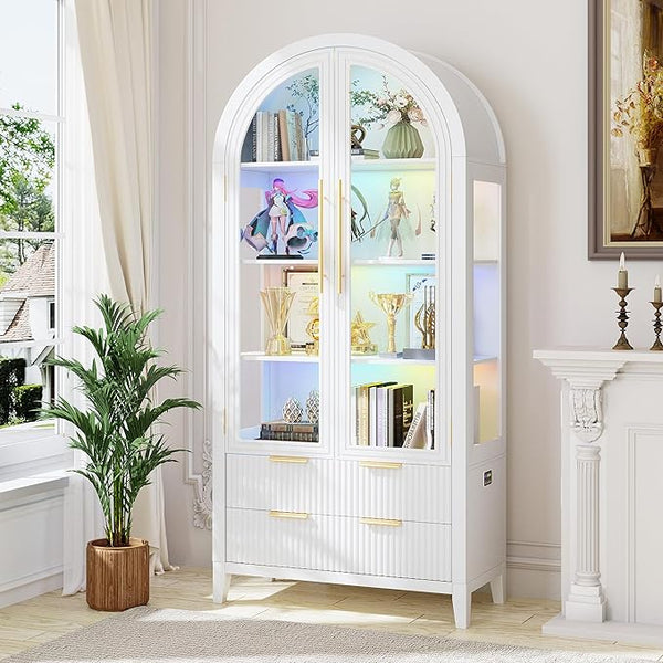 71" Arched Display Cabinet with LED Lighting & Glass Doors