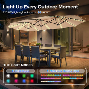 13ft Double-Sided Patio Umbrella with 120 LED Solar Lights & 12 Ribs