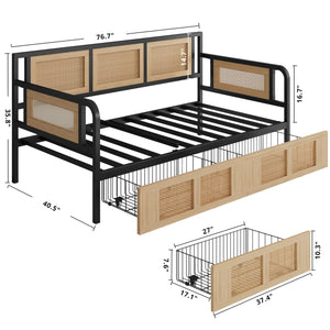 Twin Rattan Daybed with Storage Drawers
