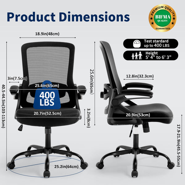 Ergonomic Mesh Office Chair with Adjustable Lumbar Support & Flip-Up Armrests