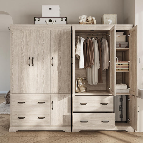 4-Door Wardrobe Closet with Drawers, Shelves & Hanging Rod – 70" Tall